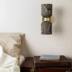 Sakura Double Ceramic And Brass Wall Light, Black Clay