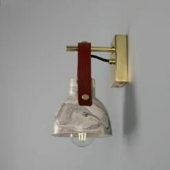 Nagi Marbled Ceramic Wall Light With Rescued Fire-Hose Strap -Home-Lighting Sale mlcmwl014polbrsred 2