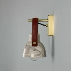 Nagi Marbled Ceramic Wall Light With Rescued Fire-Hose Strap -Home-Lighting Sale mlcmwl014polbrsred 3