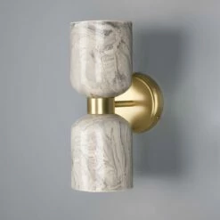 Sakura Marbled Ceramic And Brass Double Wall Light