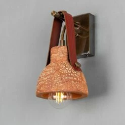 Nagi Organic Ceramic Wall Light With Rescued Fire-Hose Strap, Red Iron