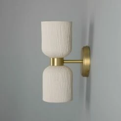 Sakura Double Ceramic And Brass Wall Light, Matte White Striped -Home-Lighting Sale mlcmwl044satbrs 2