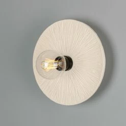 Bog Oak Organic Ceramic Disc Wall Light, Matte White Striped