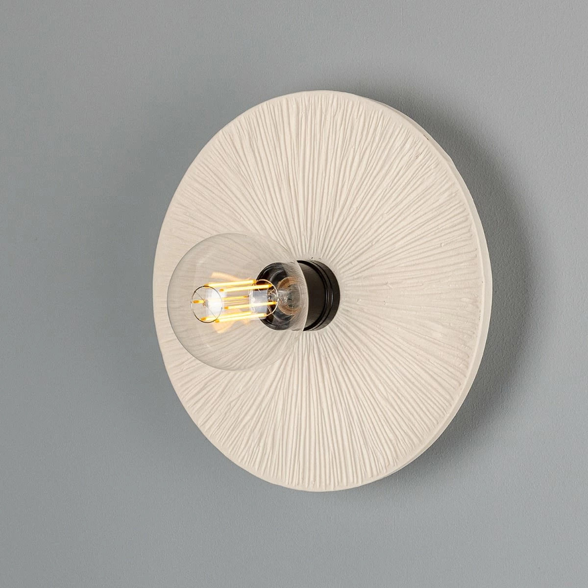Bog Oak Organic Ceramic Disc Wall Light, Matte White Striped 3 Bog Oak Organic Ceramic Disc Wall Light, Matte White Striped
