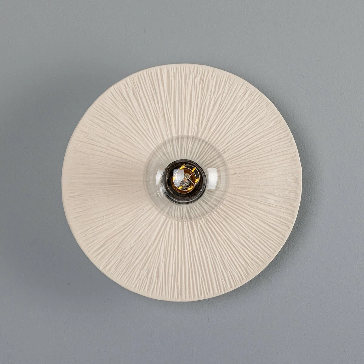 Bog Oak Organic Ceramic Disc Wall Light, Matte White Striped 4 Bog Oak Organic Ceramic Disc Wall Light, Matte White Striped - Image 2