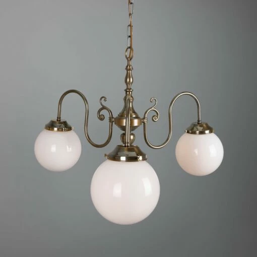 Eldron Traditional Chandelier With Opal Globes, Three-Arm -Home-Lighting Sale mlf014antbrs