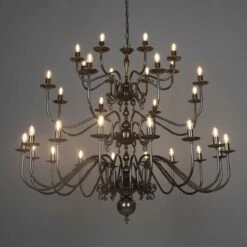 Flemish Candle-Style Brass Three-Tier Chandelier, 32-Light 16 Flemish Candle-Style Brass Three-Tier Chandelier, 32-Light -Home-Lighting Sale mlf019antbrs 1