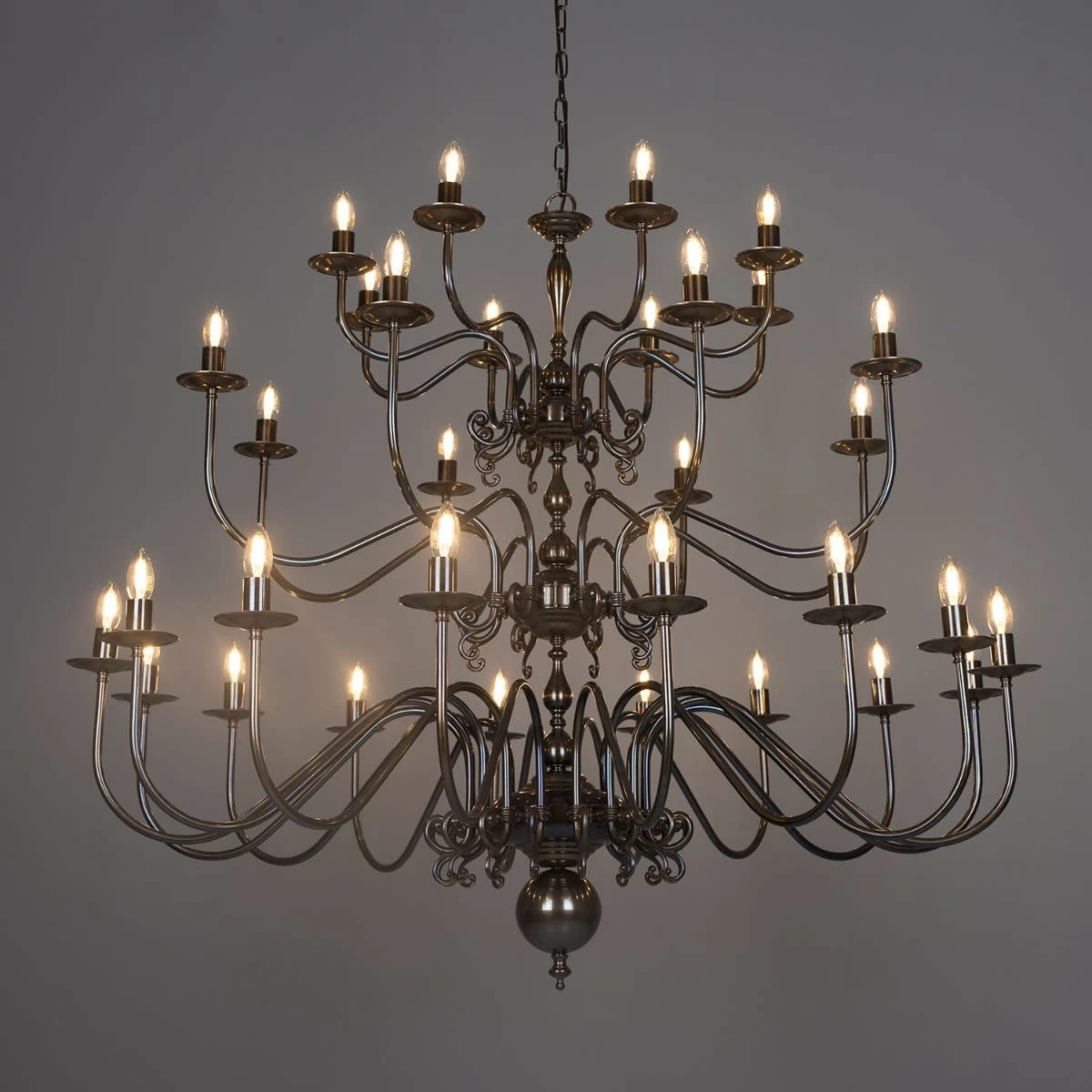 Flemish Candle-Style Brass Three-Tier Chandelier, 32-Light 4 Flemish Candle-Style Brass Three-Tier Chandelier, 32-Light - Image 2