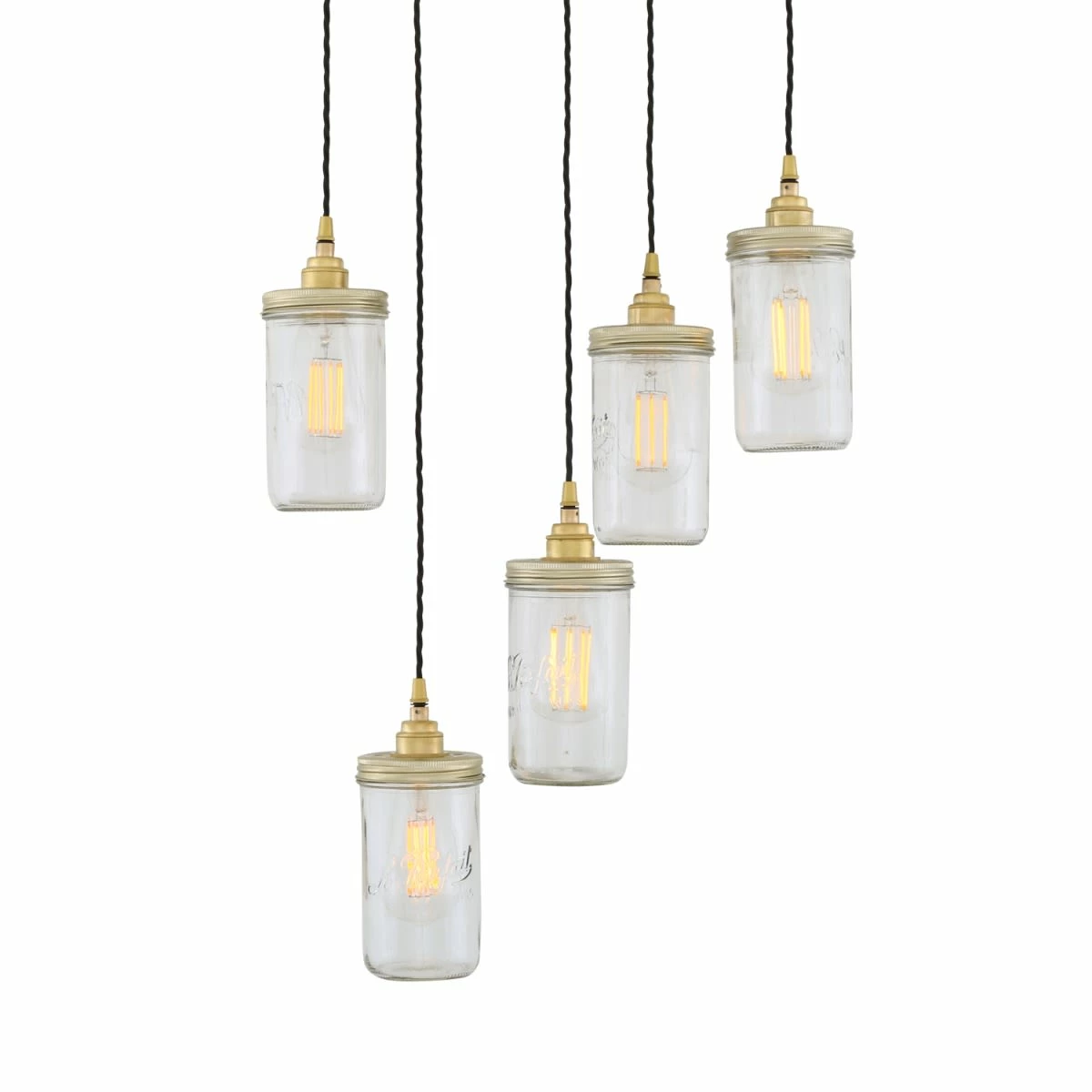 Jam Jar Pendant Cluster, Five Light 3 Jam Jar Pendant Cluster, Five Light