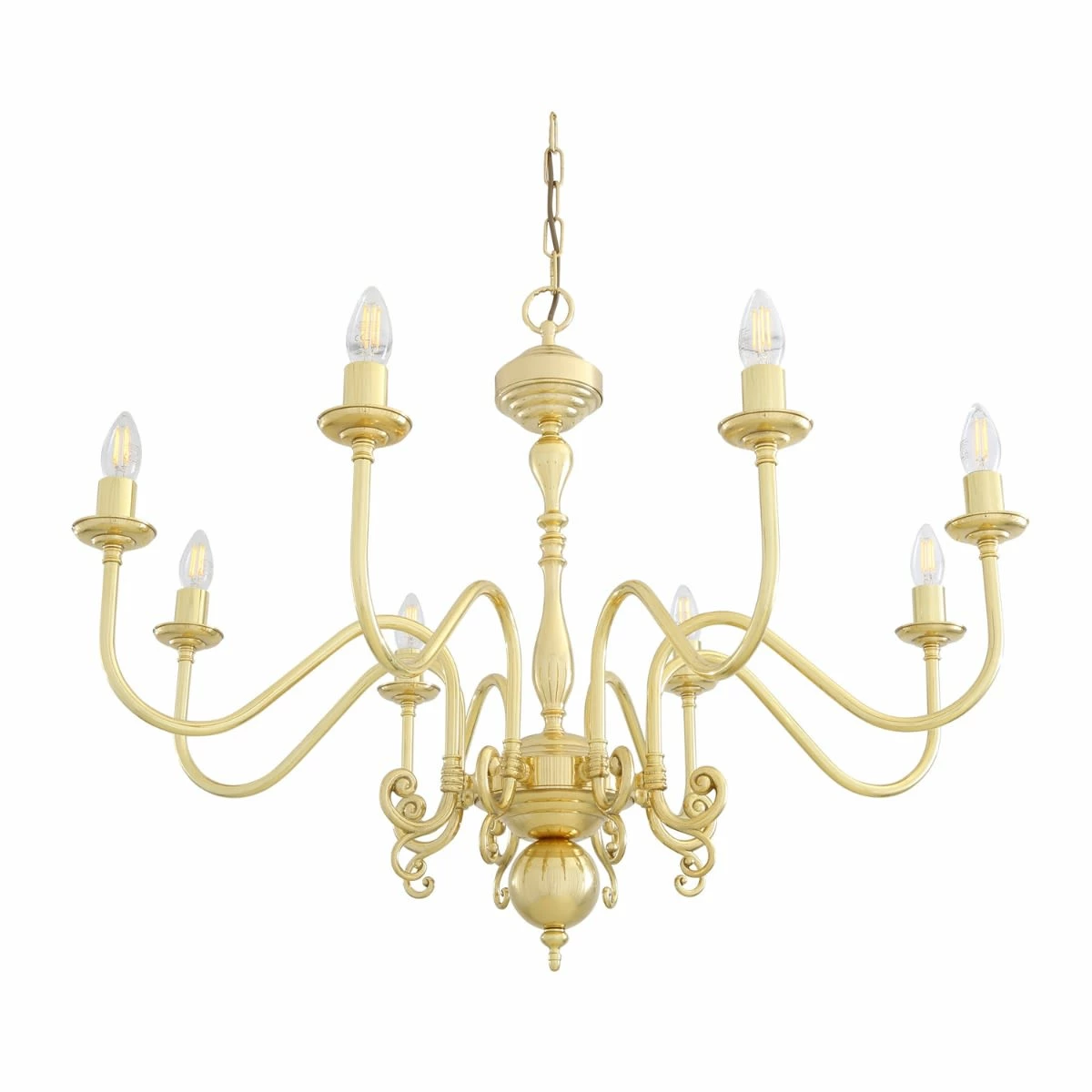 Flemish Candle-Style Brass Single Tier Chandelier, Eight-Light 7 Flemish Candle-Style Brass Single Tier Chandelier, Eight-Light - Image 5