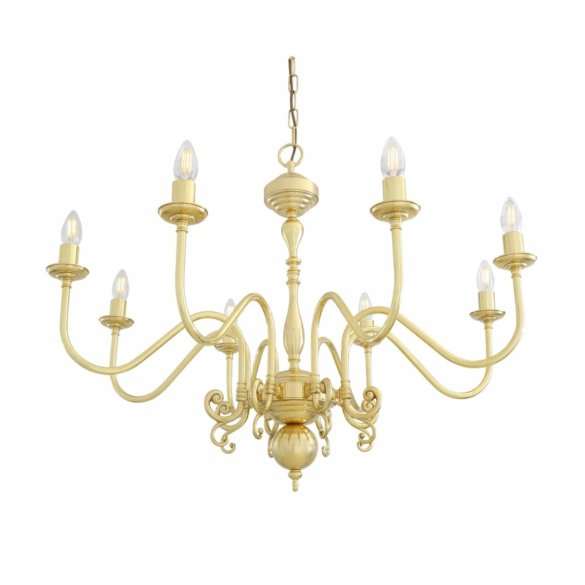 Flemish Candle-Style Brass Single Tier Chandelier, Eight-Light 6 Flemish Candle-Style Brass Single Tier Chandelier, Eight-Light - Image 4