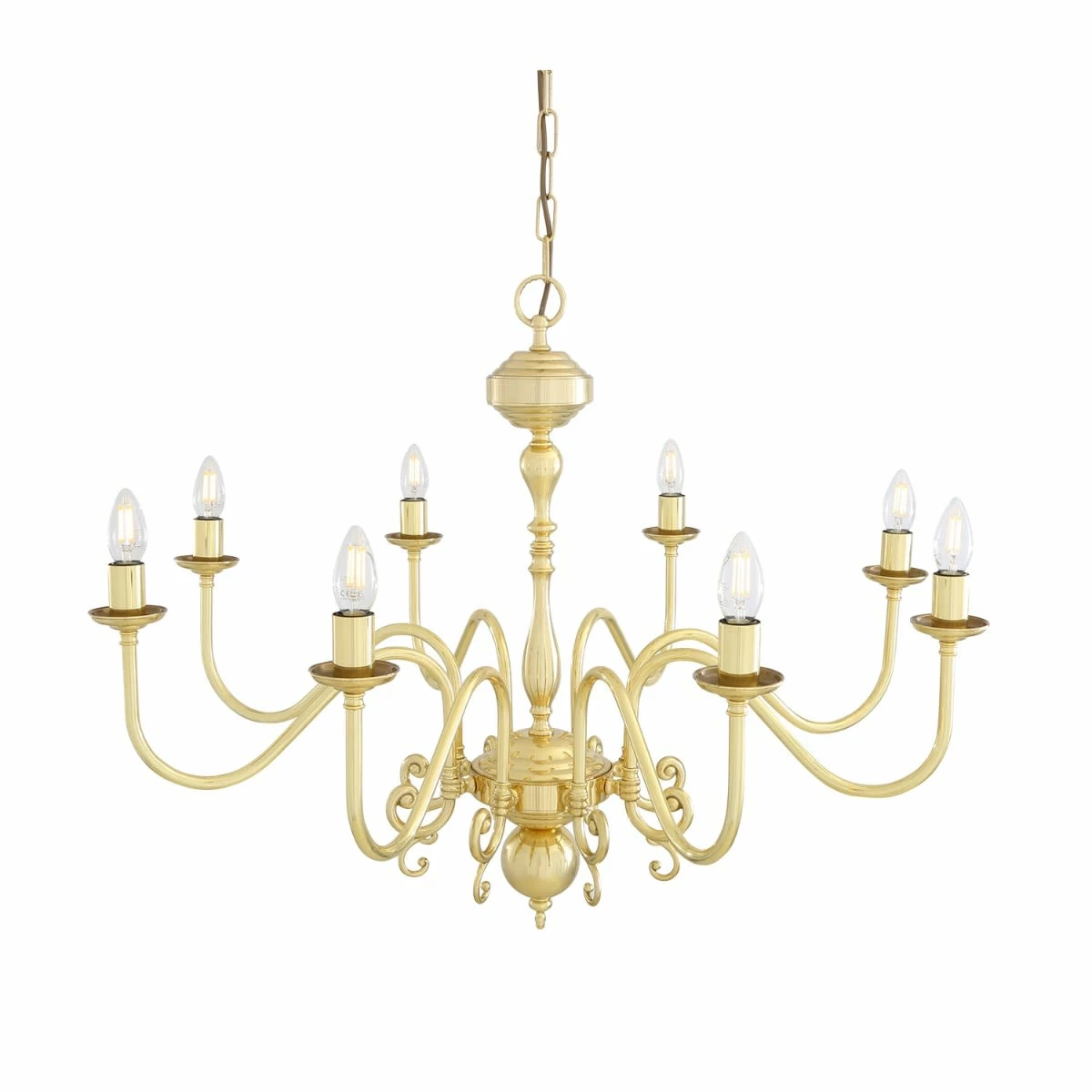 Flemish Candle-Style Brass Single Tier Chandelier, Eight-Light 5 Flemish Candle-Style Brass Single Tier Chandelier, Eight-Light - Image 3