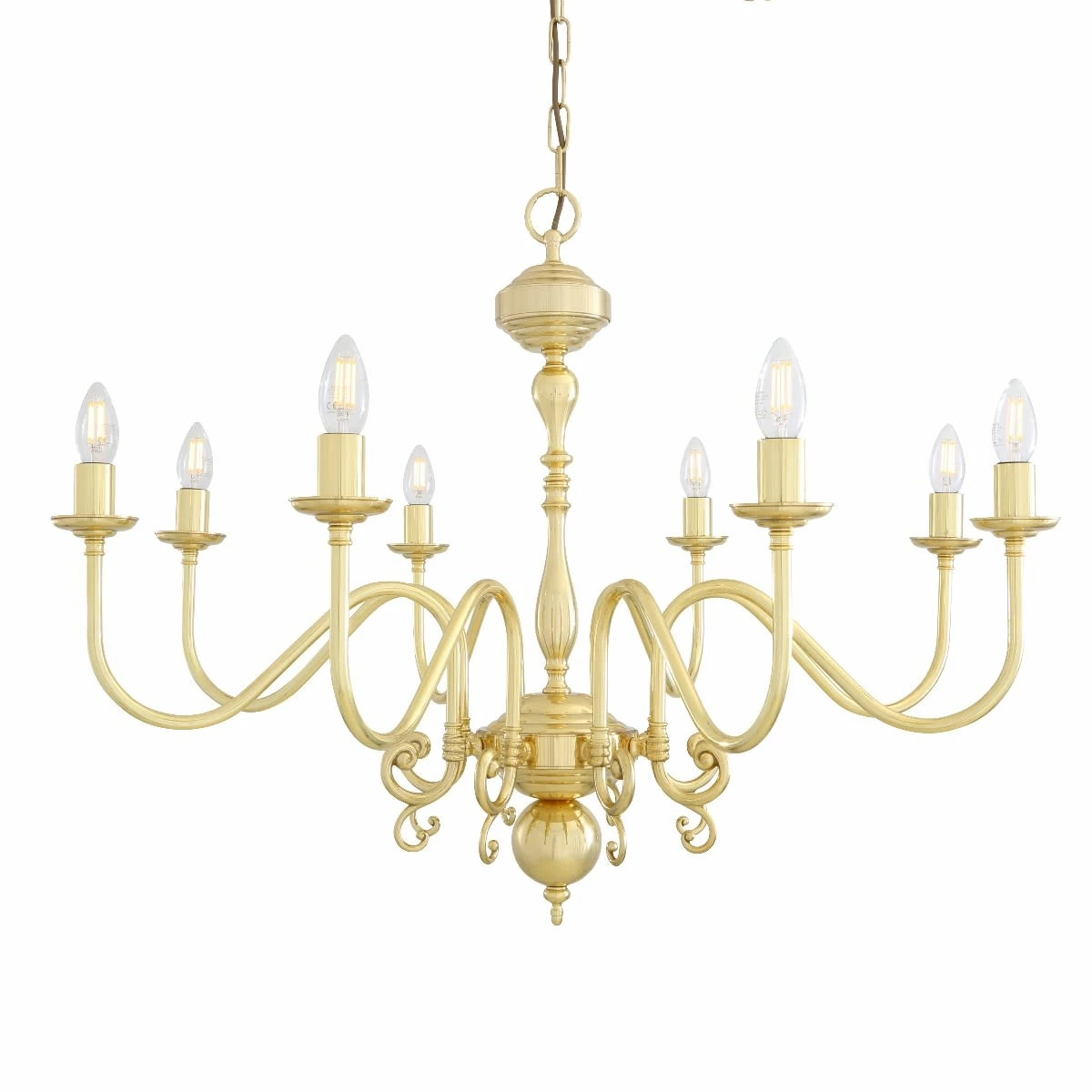 Flemish Candle-Style Brass Single Tier Chandelier, Eight-Light 4 Flemish Candle-Style Brass Single Tier Chandelier, Eight-Light - Image 2