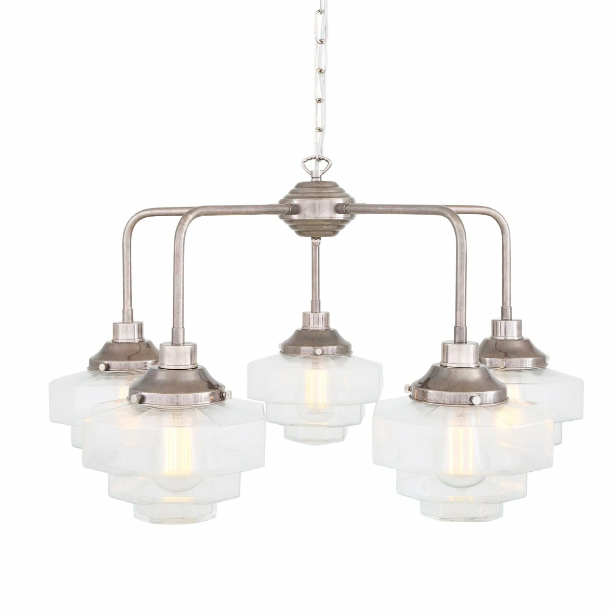 Siena Art Deco Single Tier Brass Chandelier, Five-Light 4 Siena Art Deco Single Tier Brass Chandelier, Five-Light - Image 2