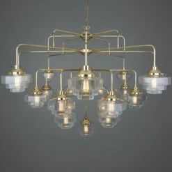 Siena Art Deco Four-Tier Brass Chandelier, 21-Light