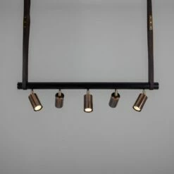Holmes Linear Island Pendant With Leather Straps, Five-Light -Home-Lighting Sale mlf352pcmbkantbrs