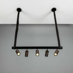 Holmes Linear Island Pendant With Leather Straps, Five-Light -Home-Lighting Sale mlf352pcmbkantbrs 1