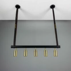 Holmes Linear Island Pendant With Leather Straps, Five-Light -Home-Lighting Sale mlf352pcmbkpolbrs 4