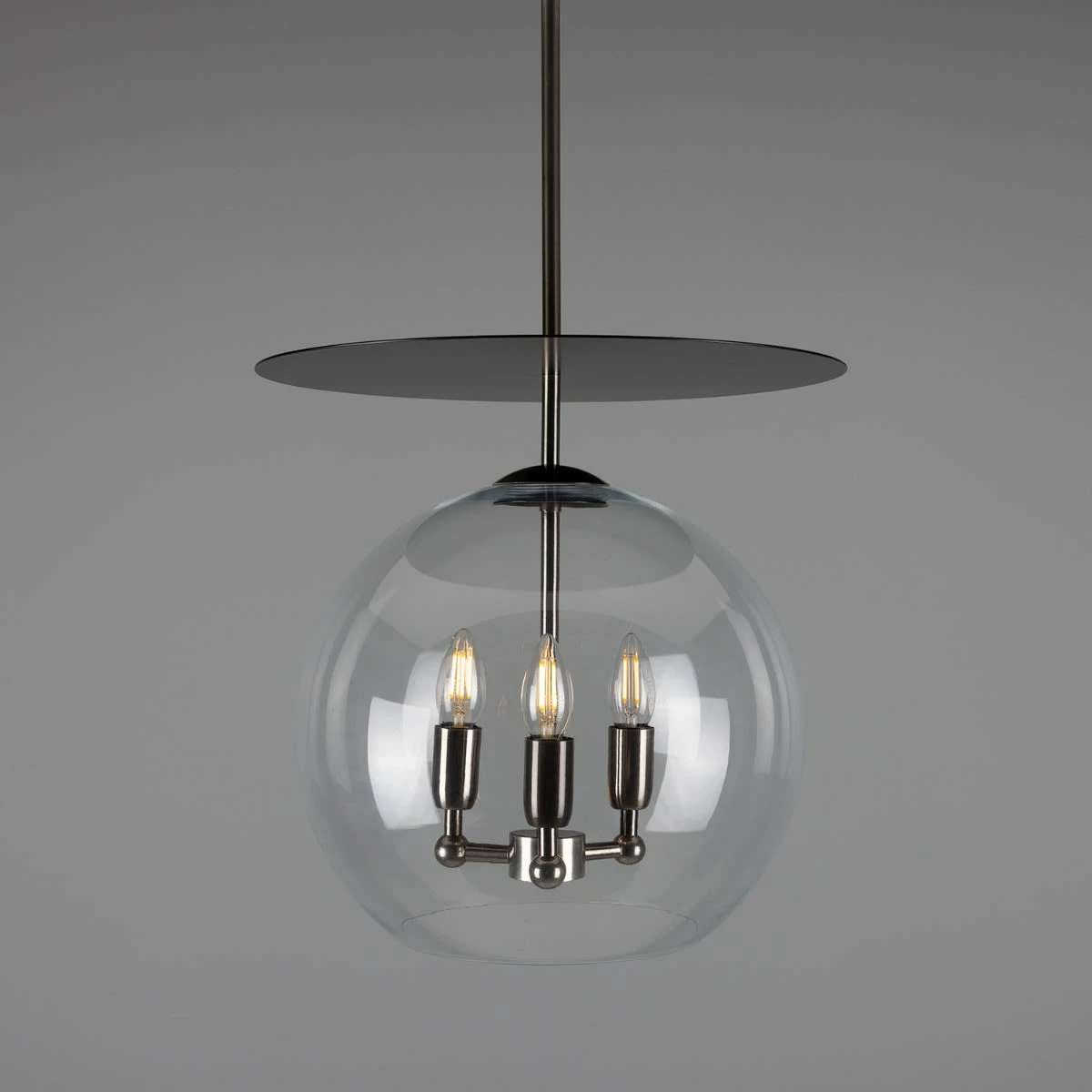 Casablanca Modern Open Glass Globe Mini Chandelier With Disc, Three-Light 3 Casablanca Modern Open Glass Globe Mini Chandelier With Disc, Three-Light