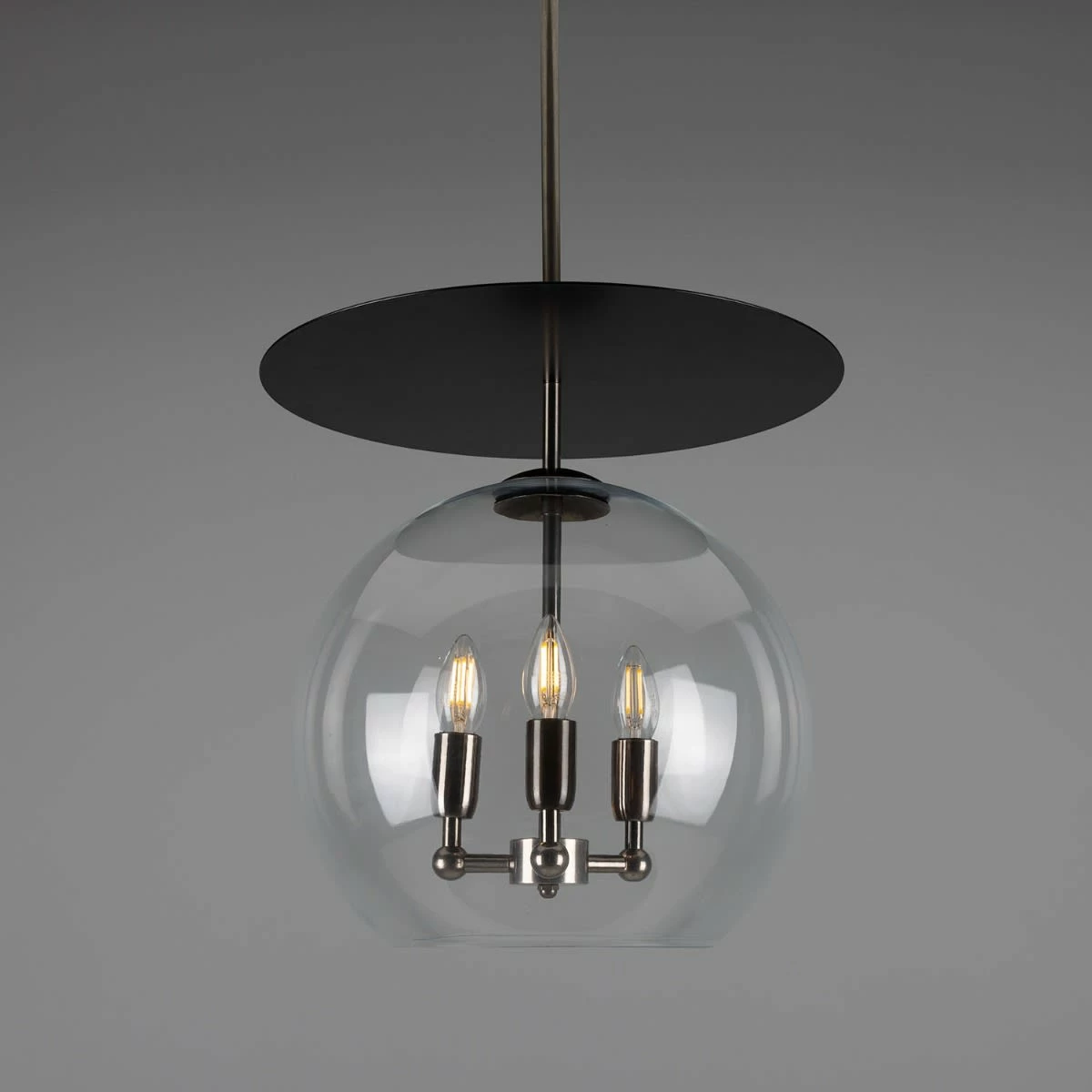 Casablanca Modern Open Glass Globe Mini Chandelier With Disc, Three-Light 4 Casablanca Modern Open Glass Globe Mini Chandelier With Disc, Three-Light - Image 2