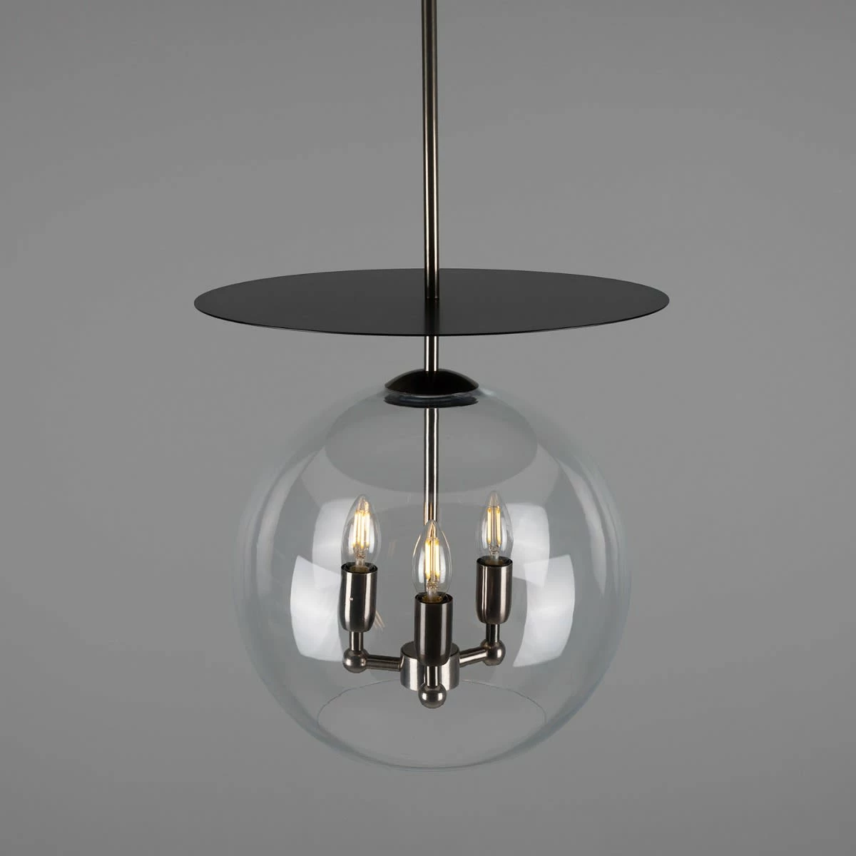 Casablanca Modern Open Glass Globe Mini Chandelier With Disc, Three-Light 6 Casablanca Modern Open Glass Globe Mini Chandelier With Disc, Three-Light - Image 4