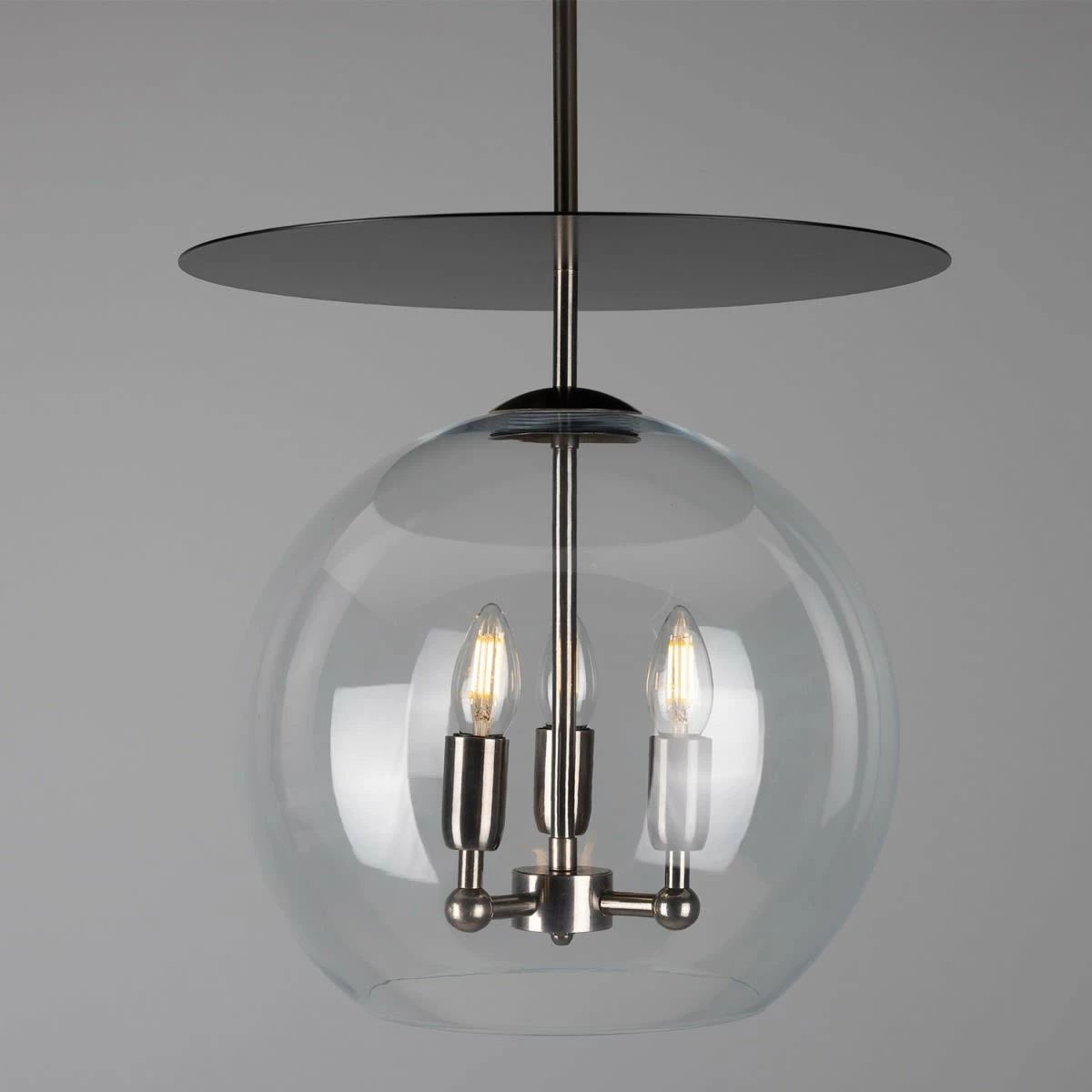 Casablanca Modern Open Glass Globe Mini Chandelier With Disc, Three-Light 8 Casablanca Modern Open Glass Globe Mini Chandelier With Disc, Three-Light - Image 6