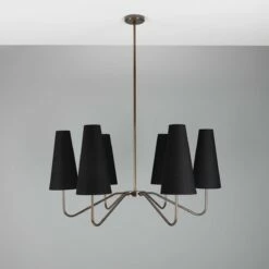 Para Modern Brass Chandelier With Fabric Shades, Six-Arm
