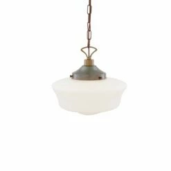 1920's Classic Schoolhouse Glass Pendant Light 13.8" -Home-Lighting Sale mlp117antbrs 2