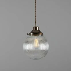 Stanley Small Holophane Glass Globe Pendant Light 7.9"