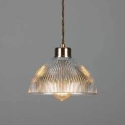 Boston Vintage Holophane Glass Pendant Light 7.9" -Home-Lighting Sale mlp381antbrs 1