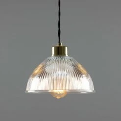 Boston Vintage Holophane Glass Pendant Light 7.9" -Home-Lighting Sale mlp381polbrs