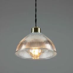 Boston Vintage Holophane Glass Pendant Light 7.9" -Home-Lighting Sale mlp381polbrs 2