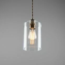 Dalat Small Clear Glass Cylinder Pendant Light 5.5" -Home-Lighting Sale mlp414antbrs 2