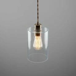Dalat Small Clear Glass Cylinder Pendant Light 5.5" -Home-Lighting Sale mlp414antbrs 3