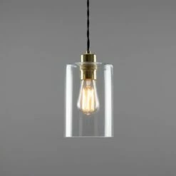 Dalat Small Clear Glass Cylinder Pendant Light 5.5" -Home-Lighting Sale mlp414polbrs