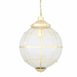 Henlow Glass Globe Pendant Light With Brass Cage -Home-Lighting Sale mlp474polbrs 1