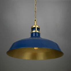 Matlock Large Vintage Factory Brass Pendant Light 19.7"