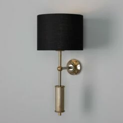 Gorey Contemporary Brass Wall Light With Drum Fabric Shade