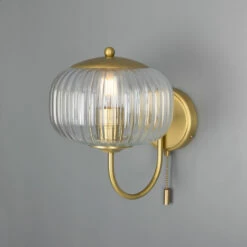 Nehir Reeded Glass Wall Light With Pull Switch