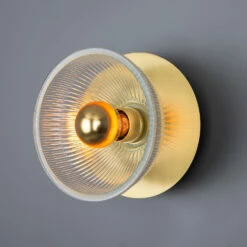 Eclipse Brass And Holophane Glass Dish Wall Light