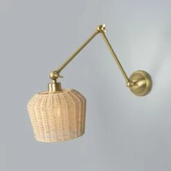 Manila Adjustable Arm Wall Light With Small Rattan Shade