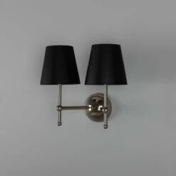 Bursa Modern Brass Double Wall Light With Fabric Shades