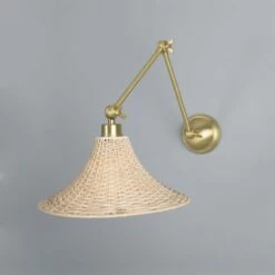 Savannah Adjustable Arm Wall Light With Large Bell-Shaped Rattan Shade