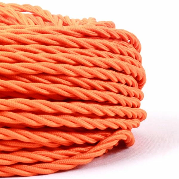 Orange Fabric Braided Cable, 3 Core Twisted 3 Orange Fabric Braided Cable, 3 Core Twisted