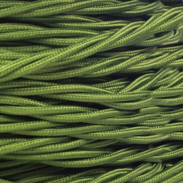 Sage Green Fabric Braided Cable, 3 Core Twisted 3 Sage Green Fabric Braided Cable, 3 Core Twisted
